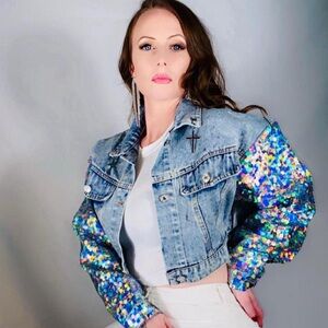 Sequin Sleeve Denim Jacket